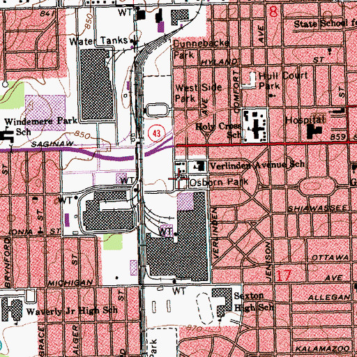 Topographic Map of Osborn Park, MI
