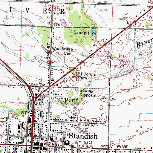 Topographic Map of Saint Johns Cemetery, MI