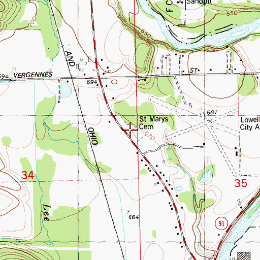 Topographic Map of Saint Mary Cemetery, MI