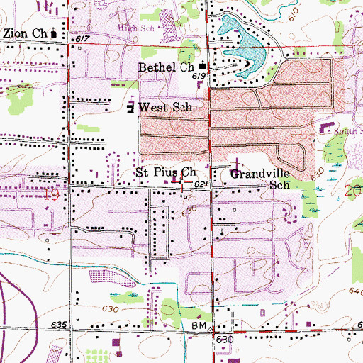 Topographic Map of Saint Pius Church, MI