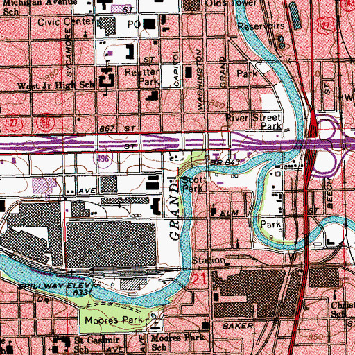 Topographic Map of Scott Park, MI