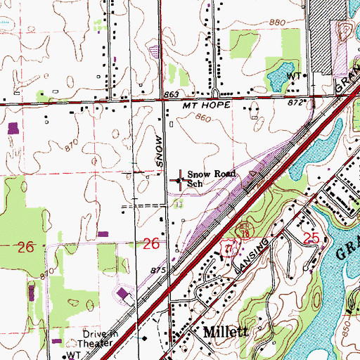 Topographic Map of Snow Road School, MI