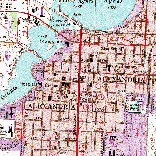 Topographic Map of Alexandria, MN