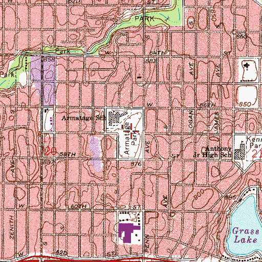 Topographic Map of Armatage Park, MN