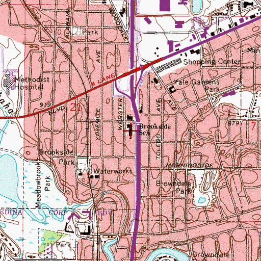 Topographic Map of Brookside School, MN