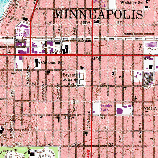 Topographic Map of Bryant Square, MN