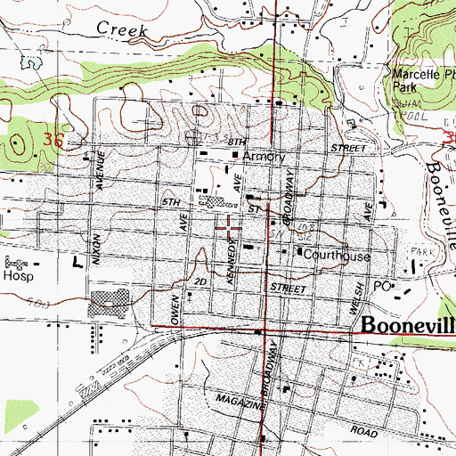 Topographic Map of Booneville Library, AR