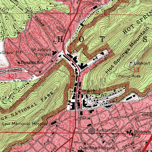 Topographic Map of Hot Springs Central Avenue Historical District, AR