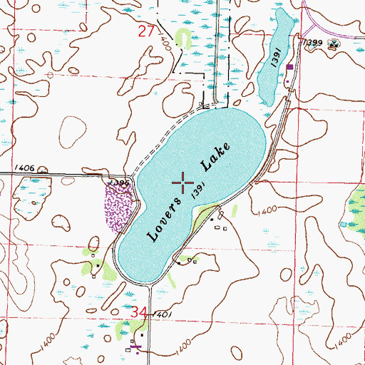 Topographic Map of Lovers Lake, MN