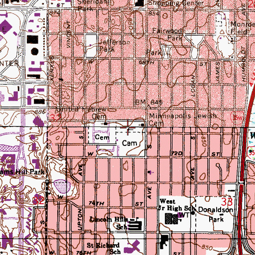 Topographic Map of Minneapolis Jewish Cemetery, MN