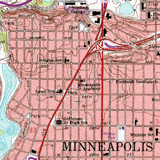 Topographic Map of Minneapolis Junior Academy, MN