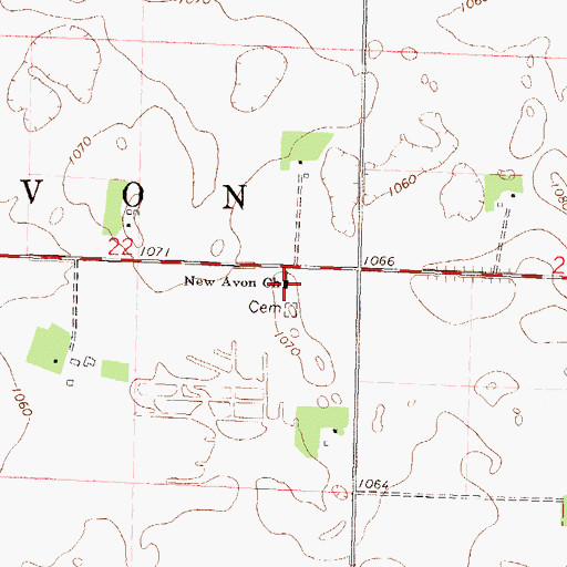Topographic Map of New Avon Church, MN