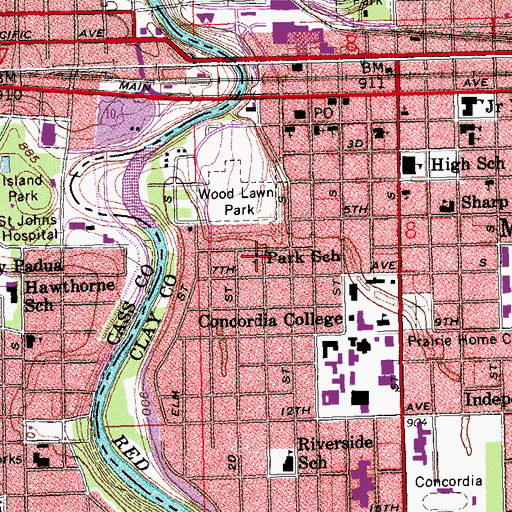 Topographic Map of Park School, MN