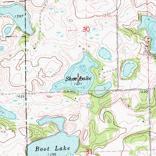 Topographic Map of Shoe Lake, MN