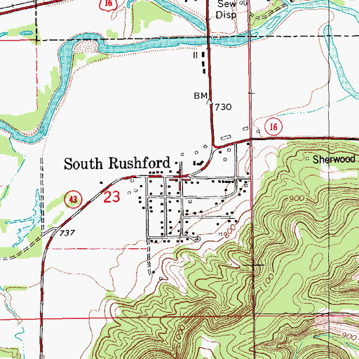 Topographic Map of South Rushford, MN