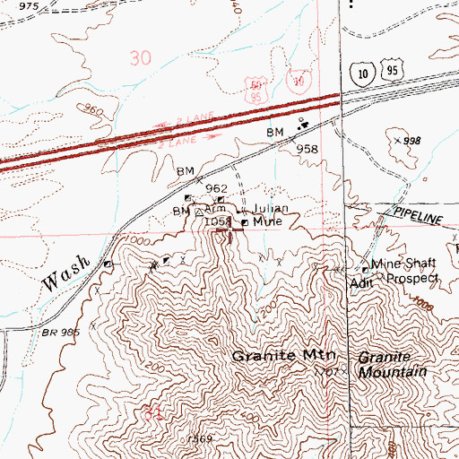 Topographic Map of Julian Mine, AZ