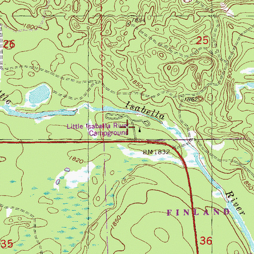Topographic Map of Little Isabella River Campground, MN
