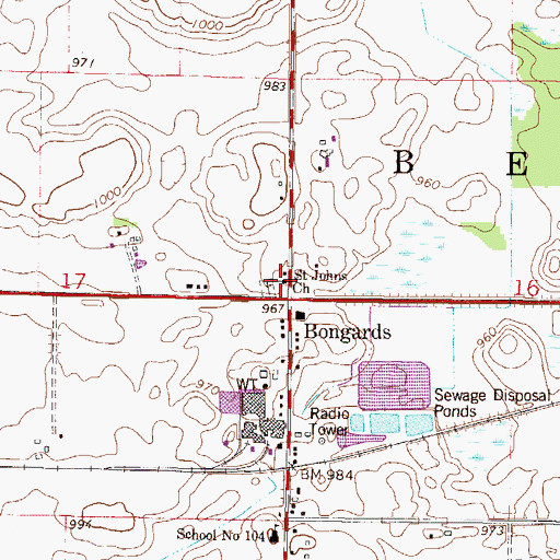 Topographic Map of Saint Johns Church, MN