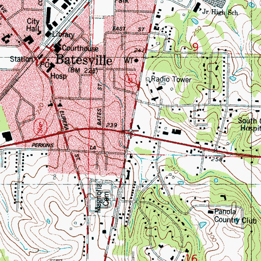 Topographic Map of Batesville, MS