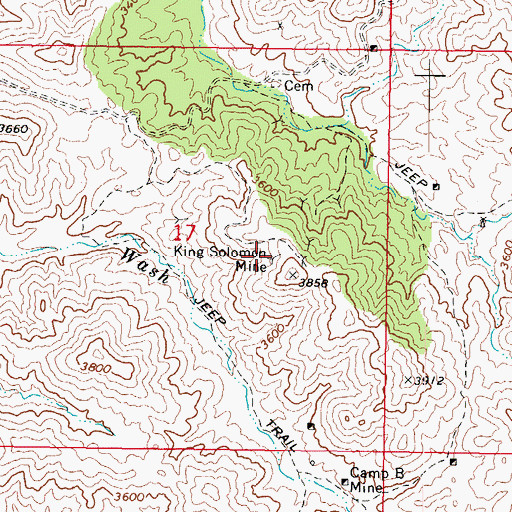 Topographic Map of King Solomon Mine, AZ