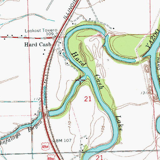 Topographic Map of Hard Cash Lake, MS