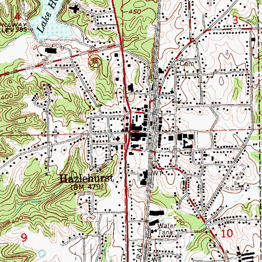 Topographic Map of Hazlehurst, MS