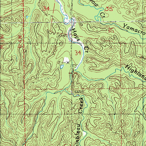 Topographic Map of Highland Creek, MS