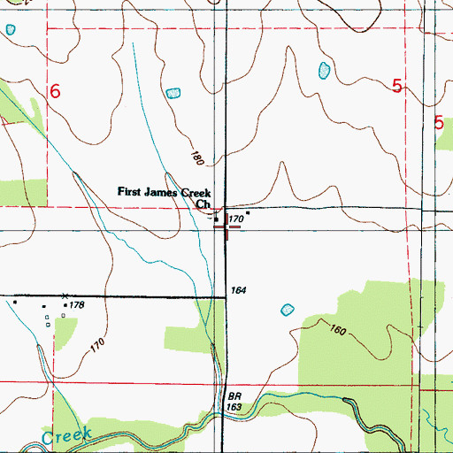 Topographic Map of First James Creek Church, MS