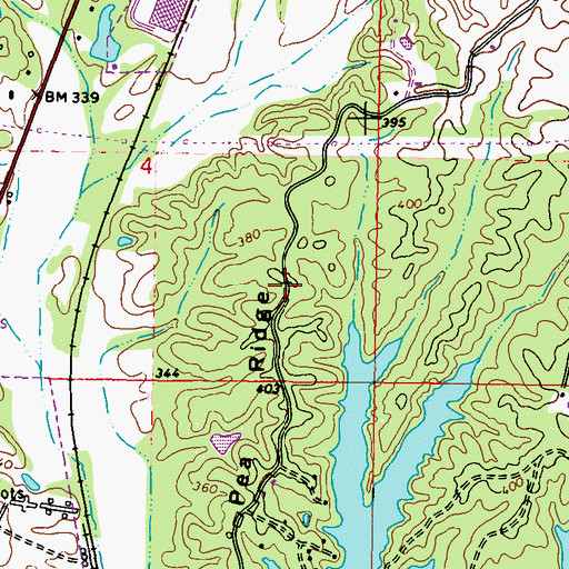 Topographic Map of Pea Ridge, MS