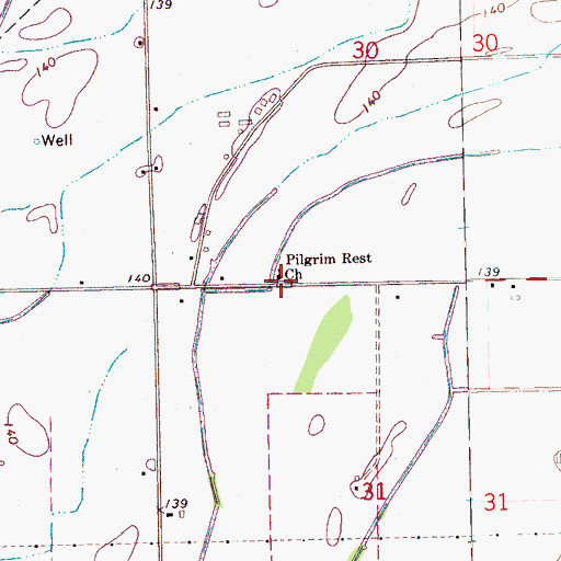 Topographic Map of Pilgrim Rest Church, MS