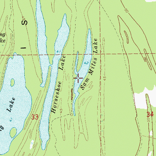Topographic Map of Sam Miles Lake, MS