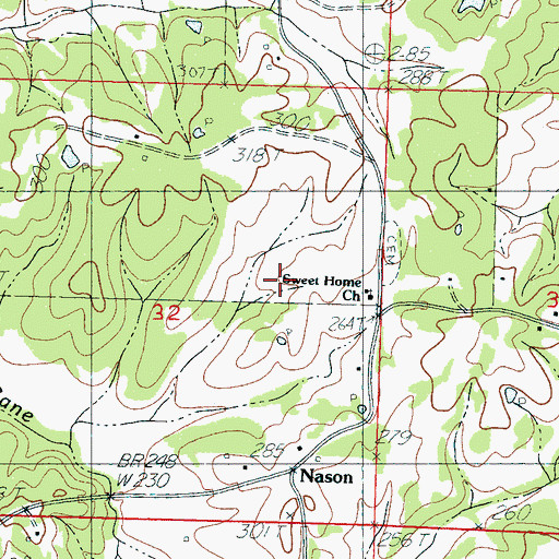 Topographic Map of Sweet Home Church, MS