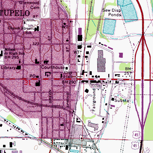 Topographic Map of Tupelo, MS