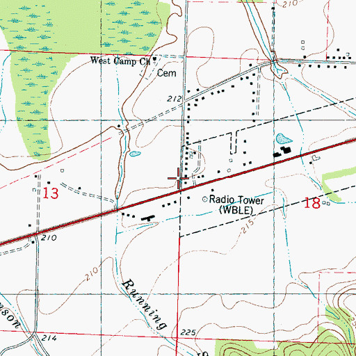 Topographic Map of WBLE-FM (Batesville), MS
