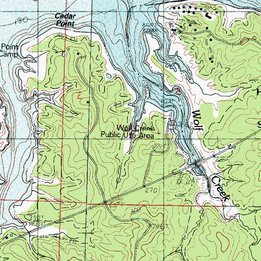 Topographic Map of Wolf Creek Public Use Area, MS