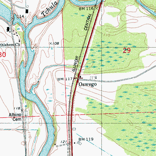 Topographic Map of Oswego, MS