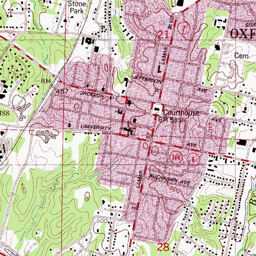 Topographic Map of Oxford-University United Methodist Church, MS