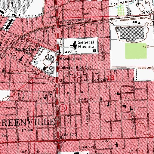 Topographic Map of Greenville Industrial College, MS