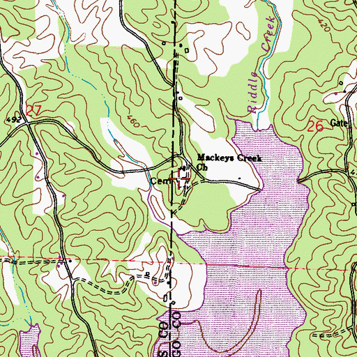 Topographic Map of Mackeys Creek Cemetery, MS