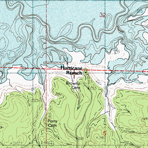 Topographic Map of Hurricane Branch, MS