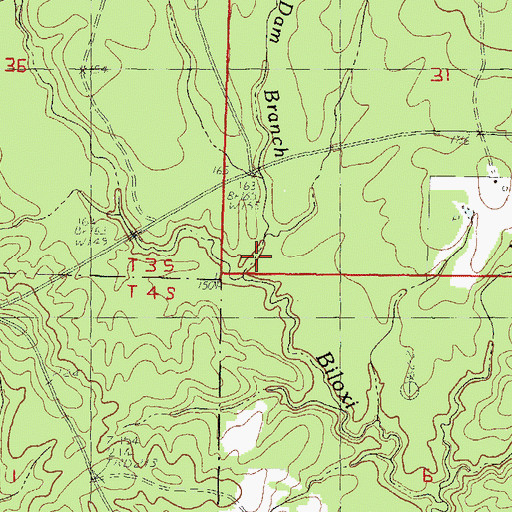 Topographic Map of Beaver Dam Branch, MS