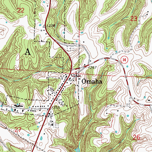 Topographic Map of Omaha Church of Christ, AR