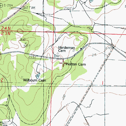 Topographic Map of Walton Cemetery, MS