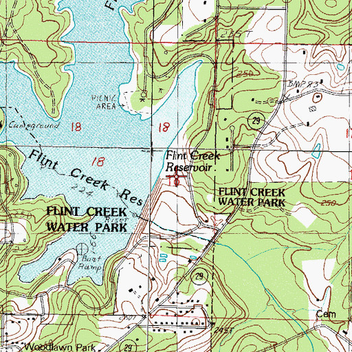 Topographic Map of Flint Creek Reservoir Dam, MS