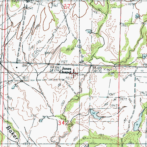 Topographic Map of Jones Chapel Cemetery, MS
