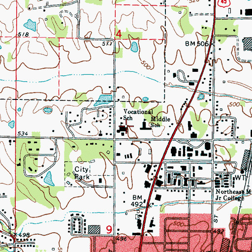 Topographic Map of Prentiss County Vocational School, MS