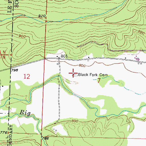 Topographic Map of Black Fork Cemetery, AR