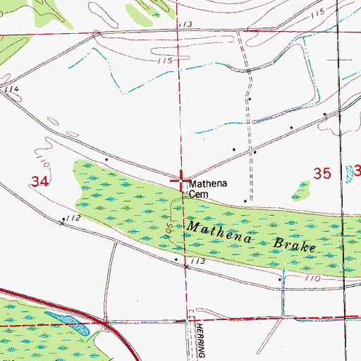 Topographic Map of Mathena, MS