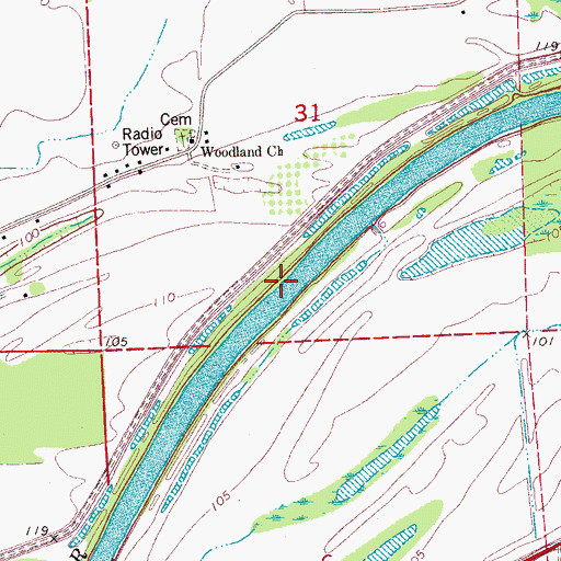 Topographic Map of Whiskey Slough Landing (historical), MS