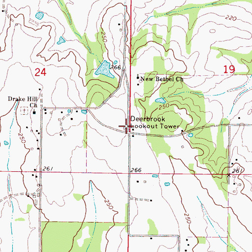 Topographic Map of Deerbrook Lookout Tower, MS